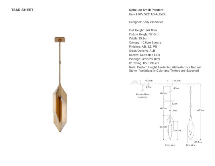 Picture of Ophelion Small Pendant in Antique-Burnished Brass with Alabaster