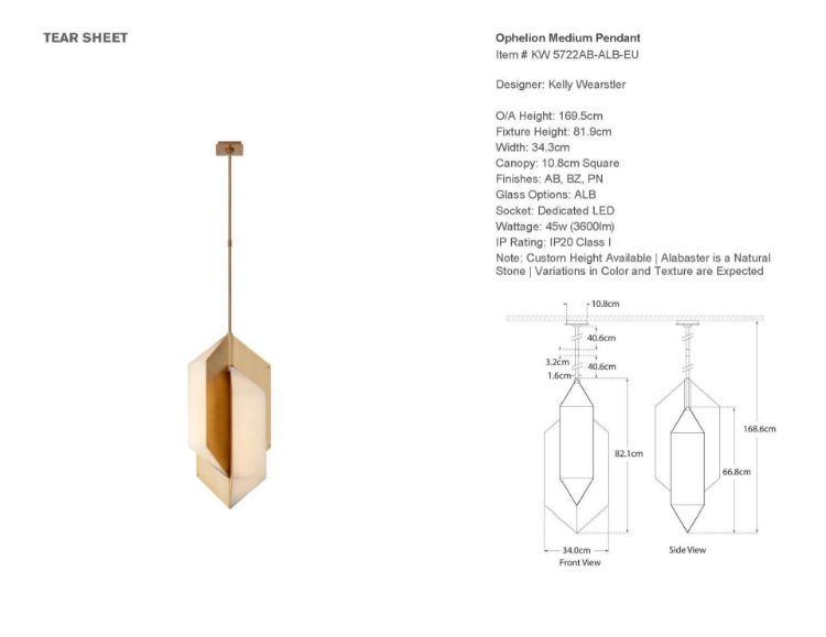 Picture of Ophelion Medium Pendant in Antique-Burnished Brass with Alabaster
