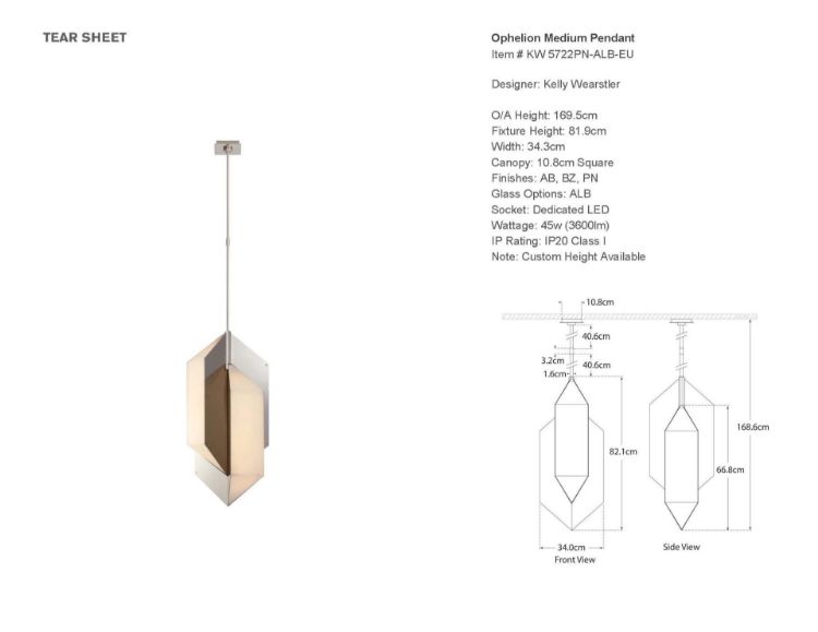 Picture of Ophelion Medium Pendant in Polished Nickel with Alabaster