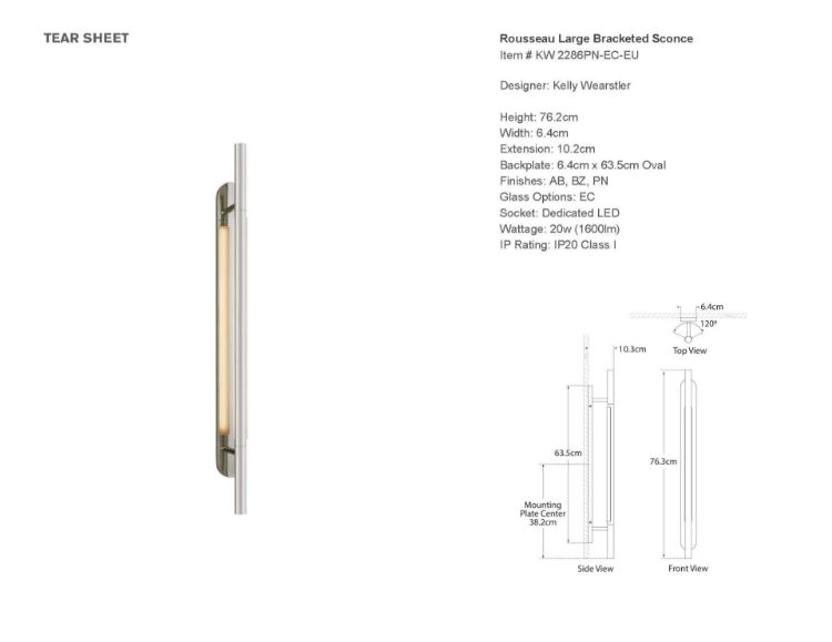 Picture of Rousseau Large Bracketed Sconce in Polished Nickel with Etched Crystal