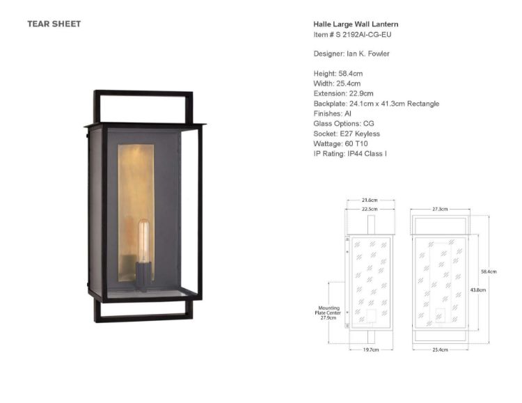 Picture of Halle Large Wall Lantern in Aged Iron and Clear Glass