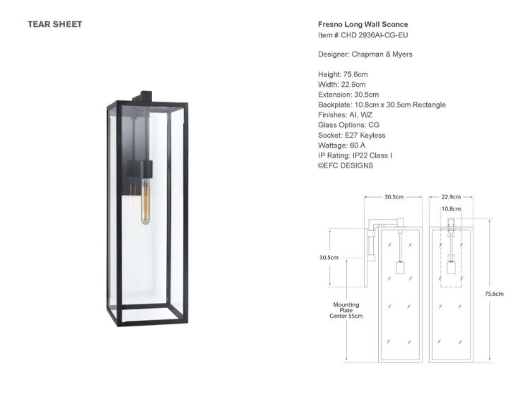 Picture of Fresno Long Wall Sconce in Aged Iron with Clear Glass
