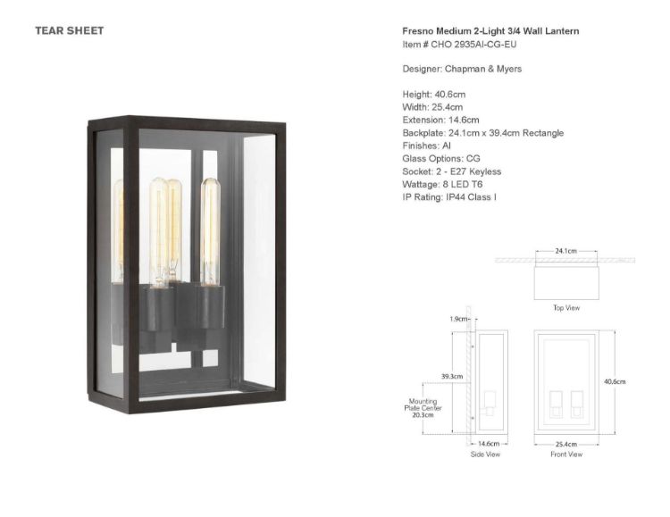 Picture of Fresno Medium 2-Light 3/4 Wall Lantern in Aged Iron with Clear Glass