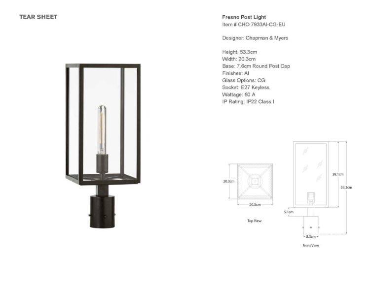 Picture of Fresno Post Light in Aged Iron with Clear Glass