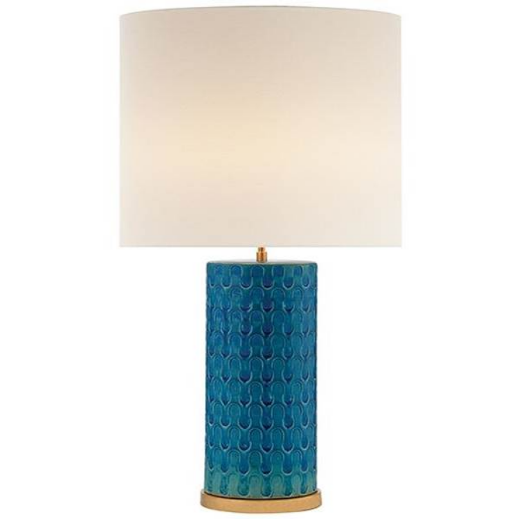 Picture of Eliot Table Lamp in Blue Wave with Linen Shade