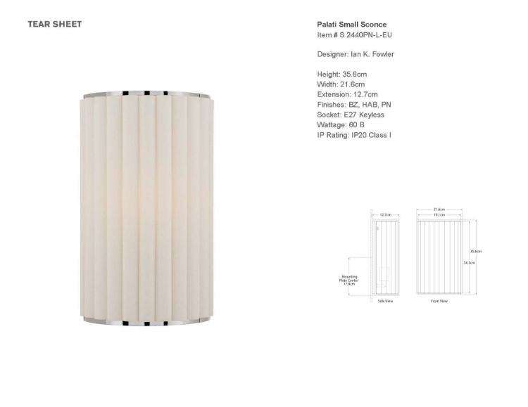 Picture of Palati Small Sconce in Polished Nickel with Linen Shade