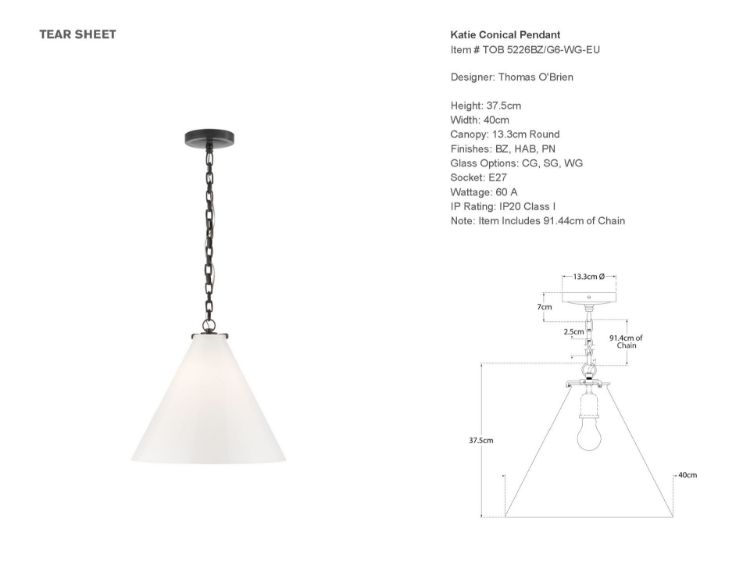 Picture of Katie Conical Pendant in Bronze with White Glass