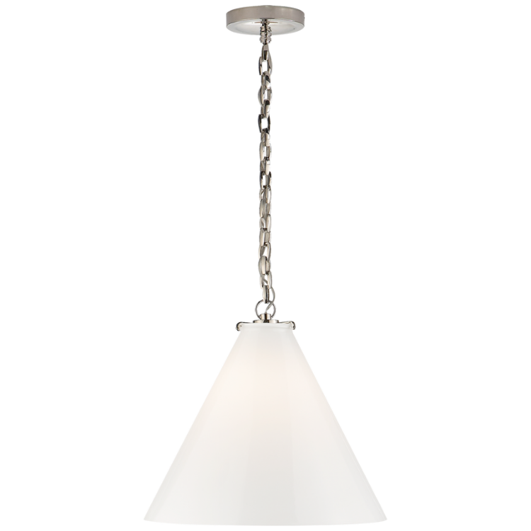 Picture of Katie Conical Pendant in Polished Nickel in White Glass