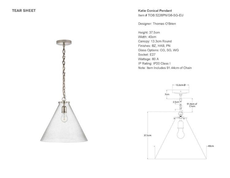 Picture of Katie Conical Pendant in Polished Nickel in Seeded Glass
