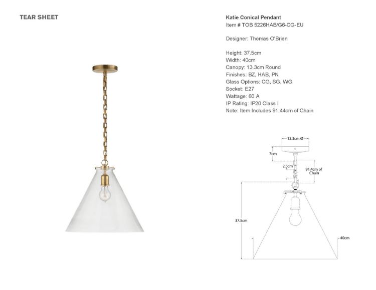 Picture of Katie Conical Pendant in Hand-Rubbed Antique Brass with Clear Glass