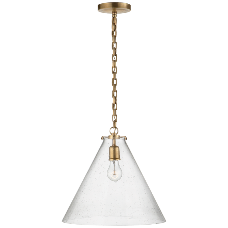 Picture of Katie Conical Pendant in Hand-Rubbed Antique Brass with Seeded Glass