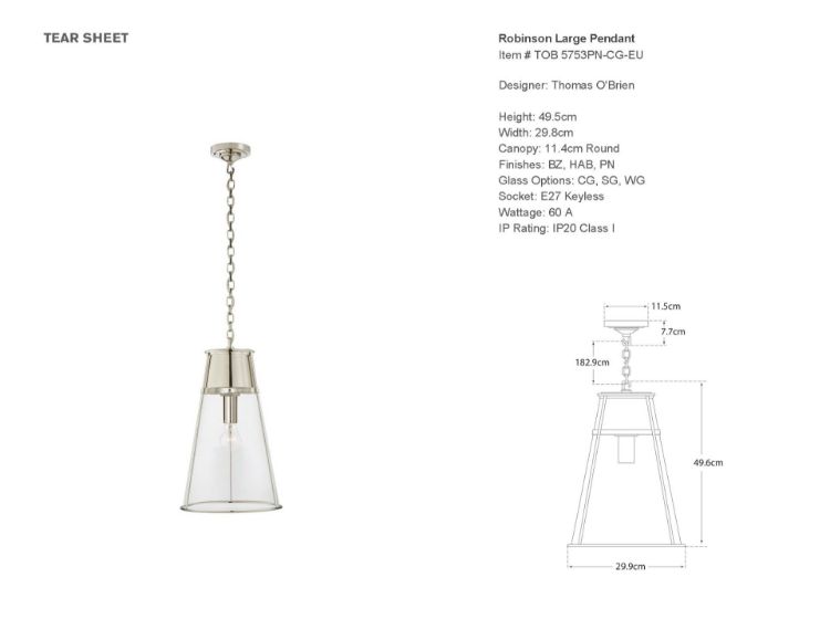 Picture of Robinson Large Pendant in Polished Nickel and Clear Glass