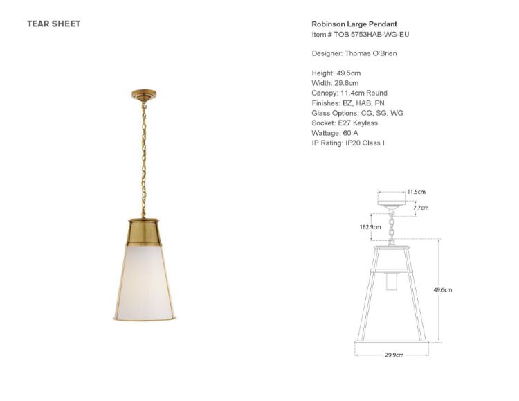 Picture of Robinson Large Pendant in Hand-Rubbed Antique Brass and White Glass