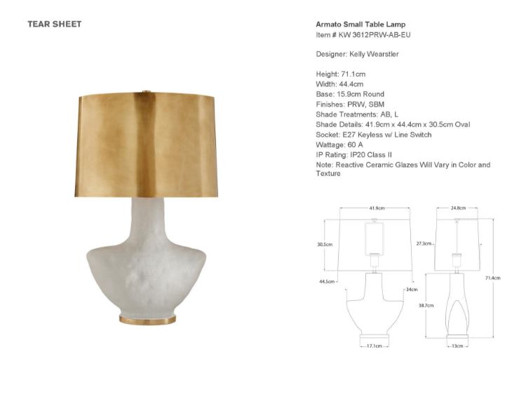 Picture of Armato Small Table Lamp in Porous White Porcelain and Brass Shade