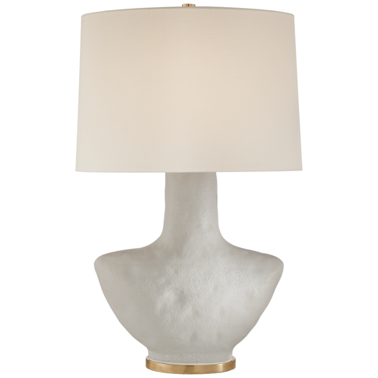 Picture of Armato Small Table Lamp in Porous White Porcelain and Linen Shade