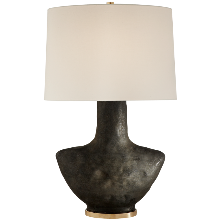 Picture of Armato Small Table Lamp in Black Porcelain and Linen Shade