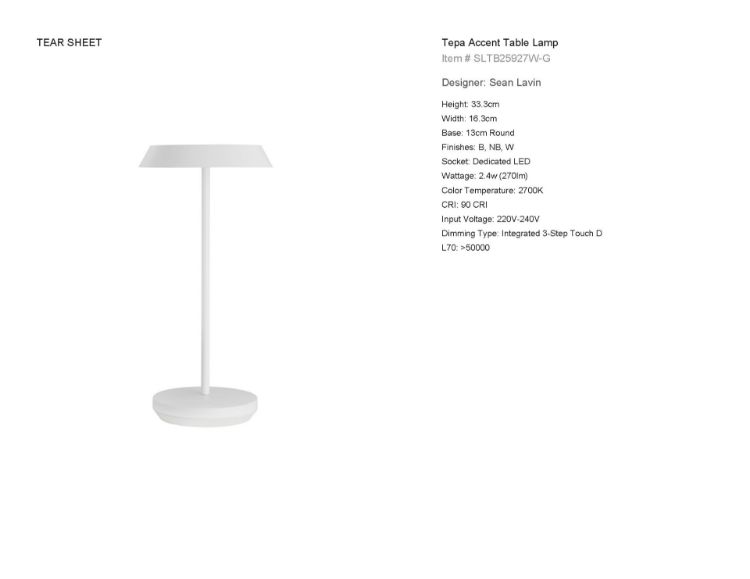 Picture of Tepa Accent Outdoor Rechargeable Lamp in White