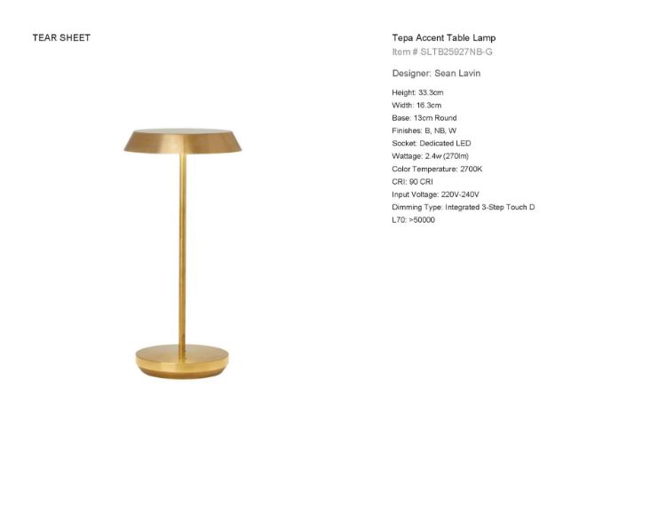 Picture of Tepa Accent Outdoor Rechargeable Lamp in Natural Brass