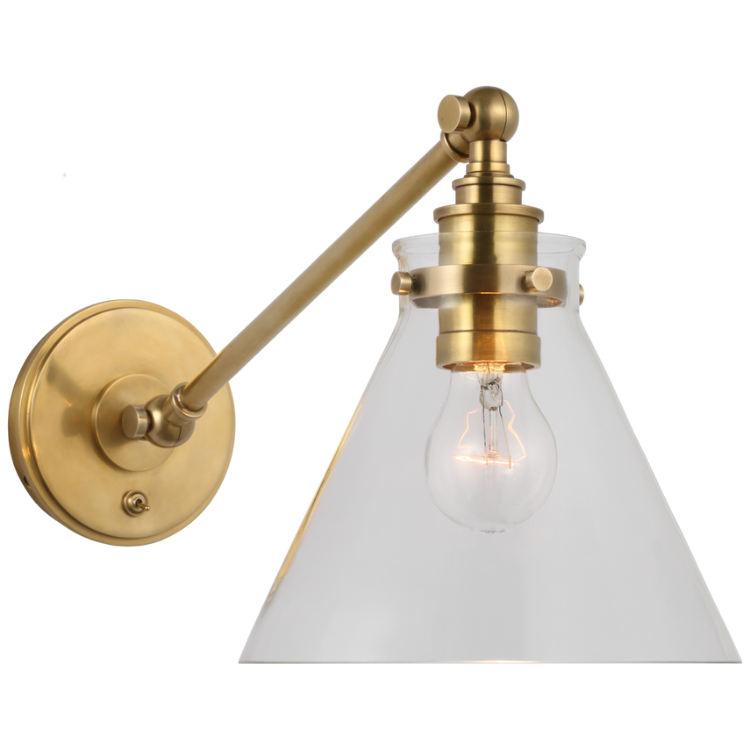 Picture of Parkington Single Library Wall Light in Antique-Burnished Brass with Clear Glass Shade