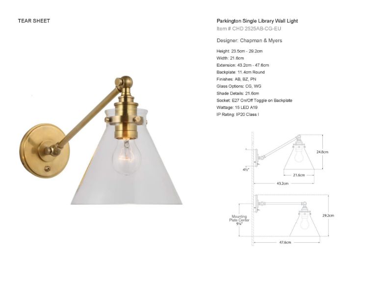 Picture of Parkington Single Library Wall Light in Antique-Burnished Brass with Clear Glass Shade