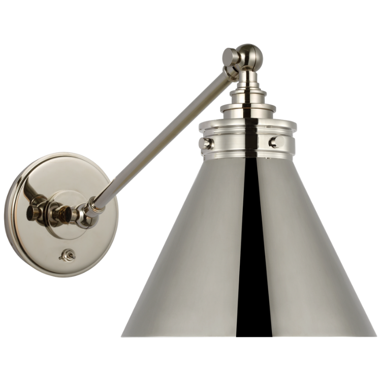 Picture of Parkington Single Library Wall Light in Polished Nickel with Polished Nickel Shade