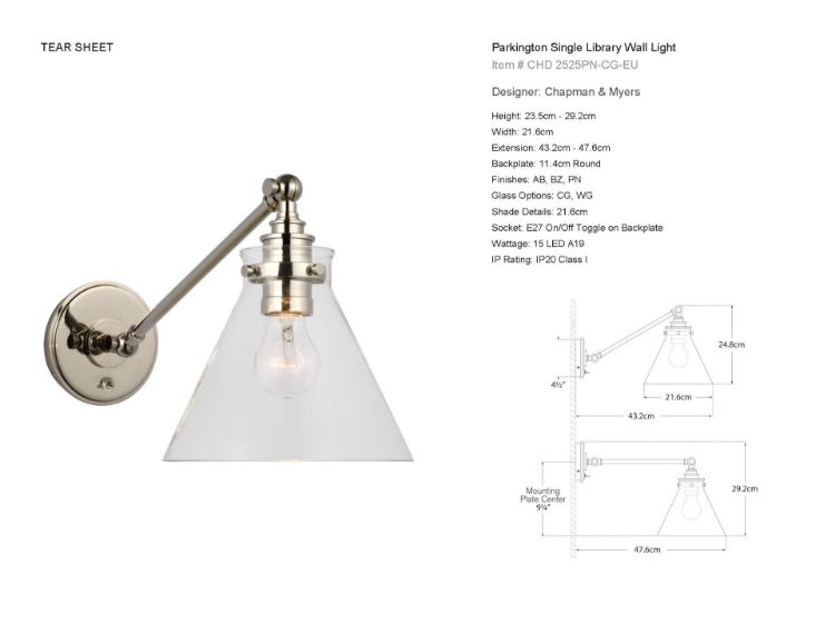 Picture of Parkington Single Library Wall Light in Polished Nickel with Clear Glass Shade