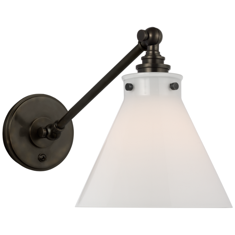 Picture of Parkington Single Library Wall Light in Bronze with White Glass Shade