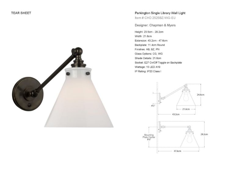 Picture of Parkington Single Library Wall Light in Bronze with White Glass Shade
