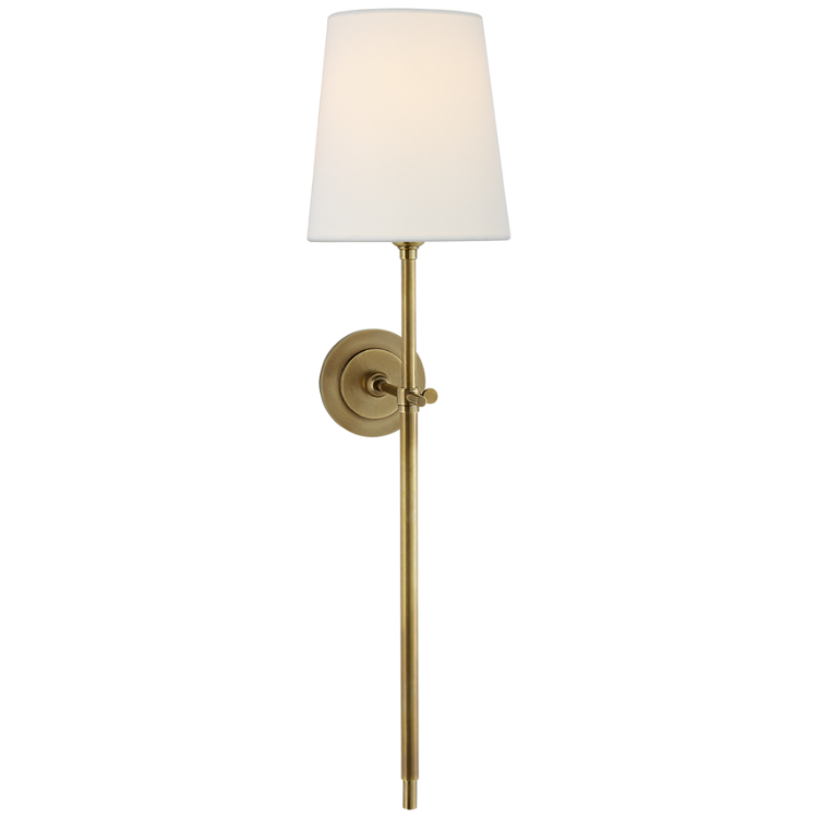 Picture of Bryant Large Tail Sconce in Hand-Rubbed Antique Brass with Linen Shade 