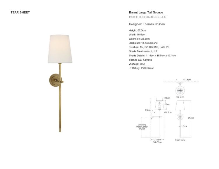 Picture of Bryant Large Tail Sconce in Hand-Rubbed Antique Brass with Linen Shade 