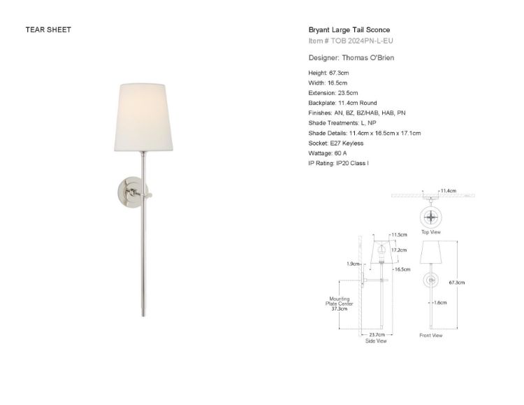 Picture of Bryant Large Tail Sconce in  Polished Nickel