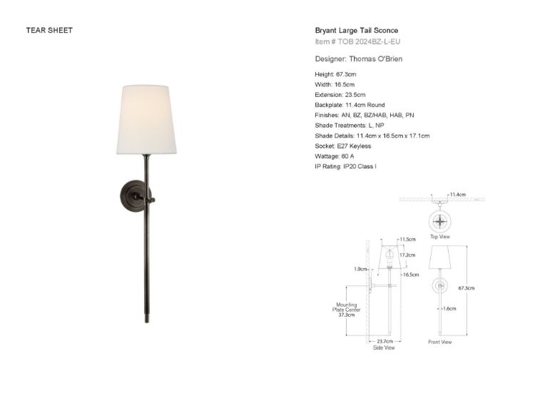 Picture of Bryant Large Tail Sconce in  Bronze