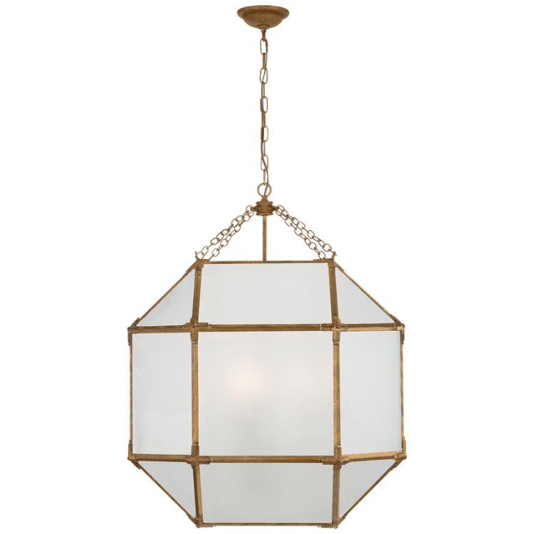 Picture of Morris Large Lantern in Gilded Iron and Frosted Glass