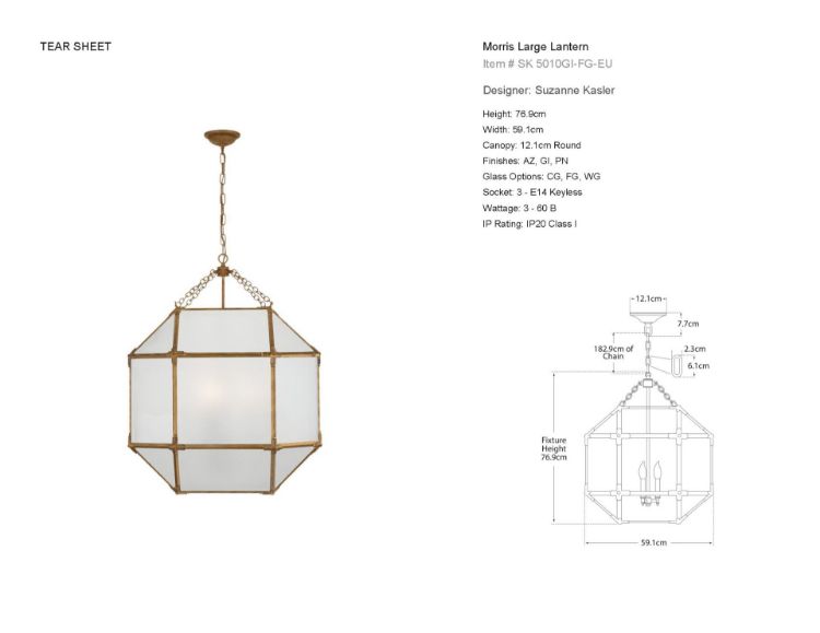Picture of Morris Large Lantern in Gilded Iron and Frosted Glass