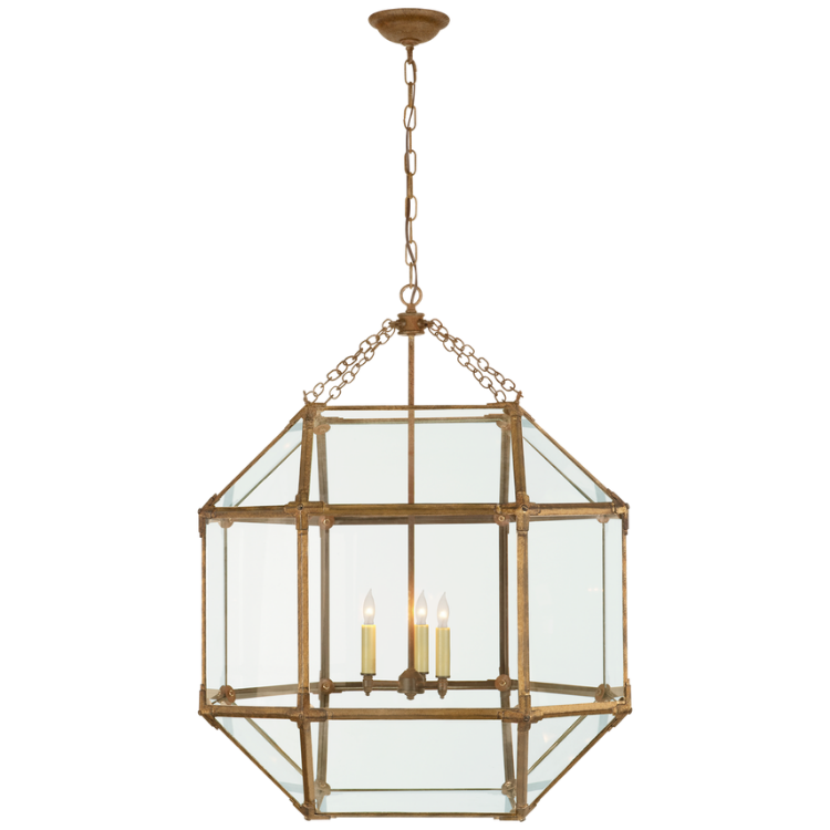Picture of Morris Large Lantern in Gilded Iron and Clear Glass
