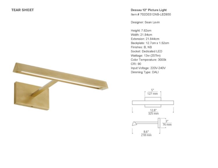 Picture of Dessau 12 Picture Light in Natural Brass