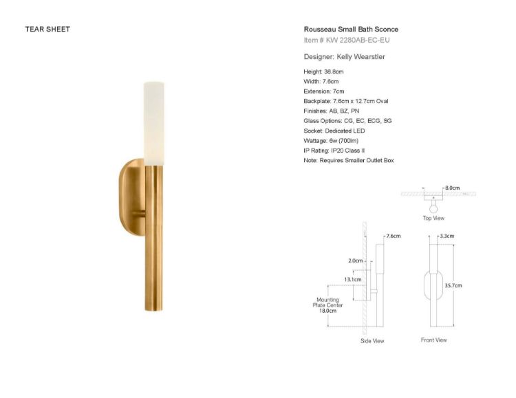 Picture of Rousseau Small Bath Sconce in Antique-Burnished Brass