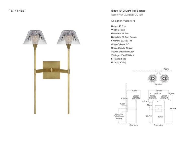 Picture of Blaze 19" 2 Light Tail Sconce in Natural Brass