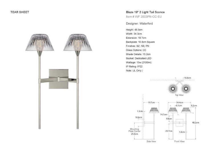 Picture of Blaze 19" 2 Light Tail Sconce in Polished Nickel