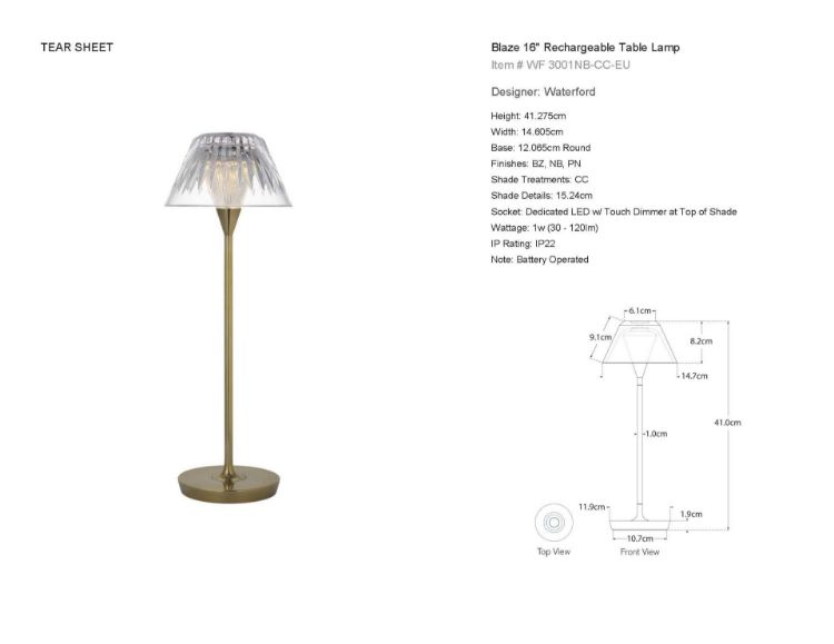 Picture of Blaze 16" Rechargeable Table Lamp in Natural Brass