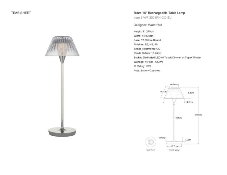 Picture of Blaze 16" Rechargeable Table Lamp in Polished Nickel