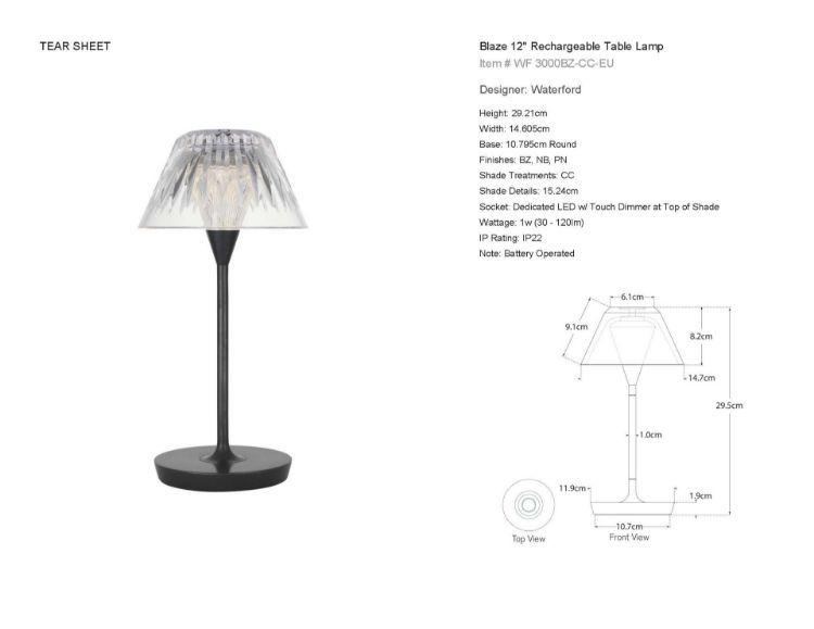 Picture of Blaze 12" Rechargeable Table Lamp in Bronze