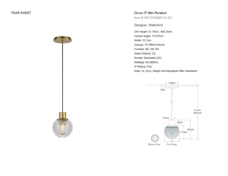 Picture of Circon 5" Mini Pendant in Natural Brass