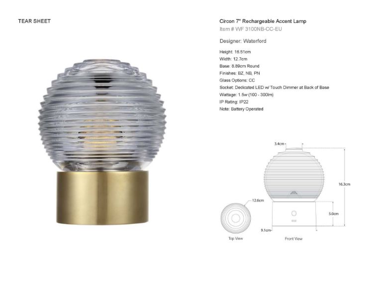 Picture of Circon 7" Rechargeable Accent Lamp in Natural Brass