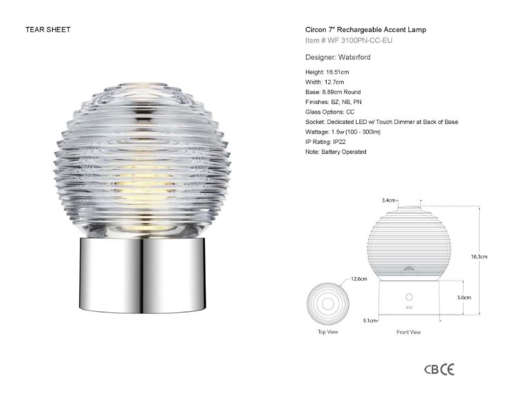 Picture of Circon 7" Rechargeable Accent Lamp in Polished Nickel