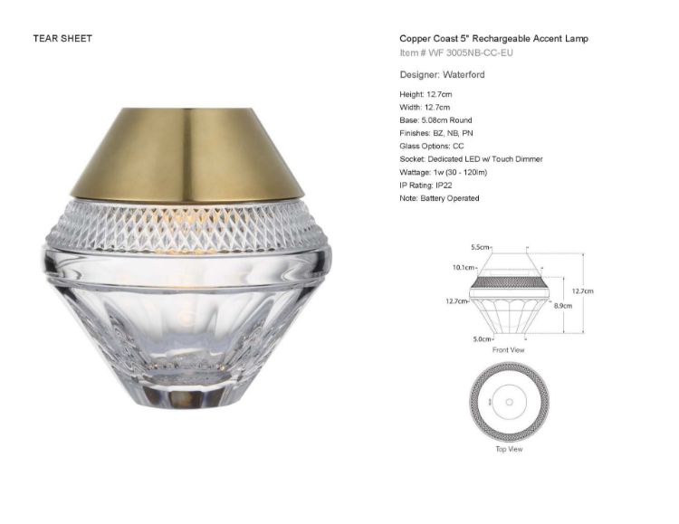 Picture of Copper Coast 5" Rechargeable Accent Lamp in Natural Brass