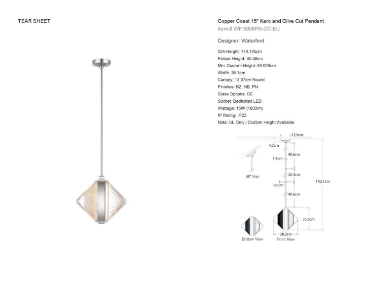 Picture of Copper Coast 15" Karo and Olive Cut Pendant in Polished Nickel