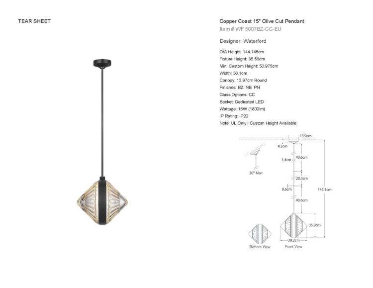 Picture of Copper Coast 15" Olive Cut Pendant in Bronze