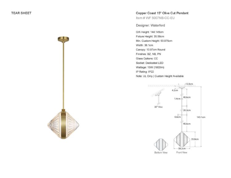 Picture of Copper Coast 15" Olive Cut Pendant in Natural Bronze