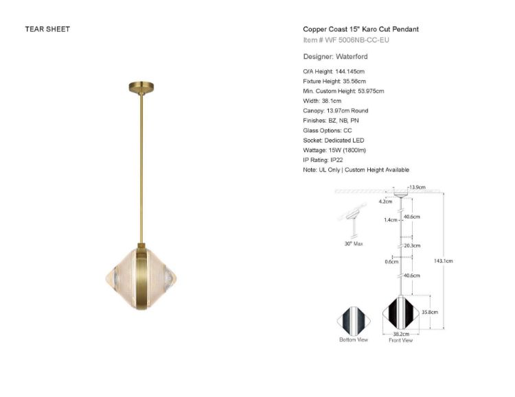 Picture of Copper Coast 15" Karo Cut Pendant in Natural Brass
